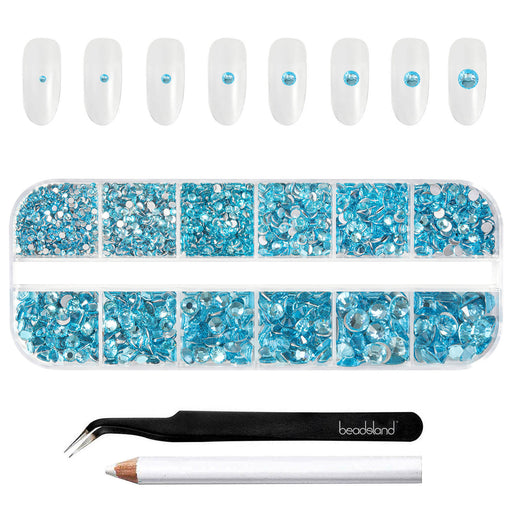 Beadsland Rhinestones for Makeup,8 Sizes 2500pcs Blue AB Flatback