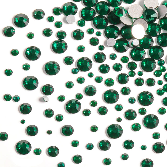 Beadsland Rhinestones for Makeup,8 sizes 2500pcs Flatback Rhinestones Face Gems for Nails Crafts with Tweezers and Wax Pencil- Emerald