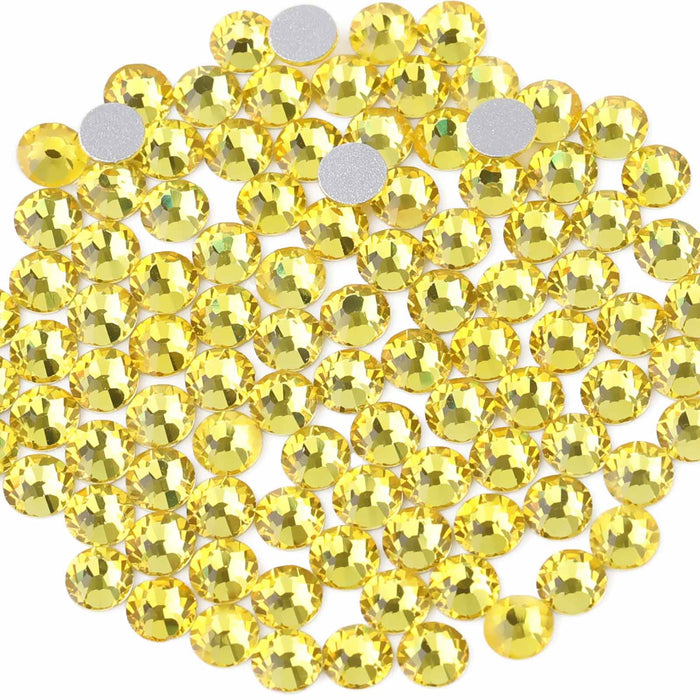 Beadsland - Diamantes de imitación de cristal con parte trasera plana, gemas redondas para decoración de uñas y pegamento para manualidades, color amarillo limón