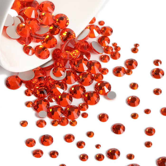 Diamantes de imitación Beadsland para maquillaje, 8 tamaños, 2500 piezas, diamantes de imitación con reverso plano, gemas para la cara para uñas, manualidades con pinzas y lápiz de cera, naranja