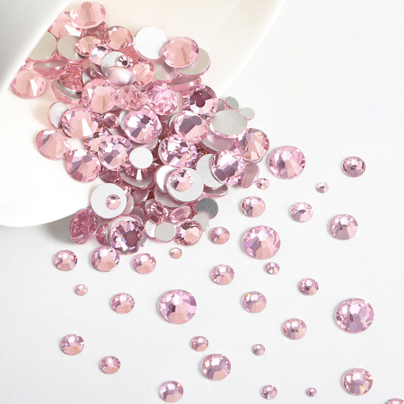 Beadsland Rhinestones for Makeup,8 sizes 2500pcs Flatback Rhinestones Face Gems for Nails Crafts with Tweezers and Wax Pencil- Light Pink