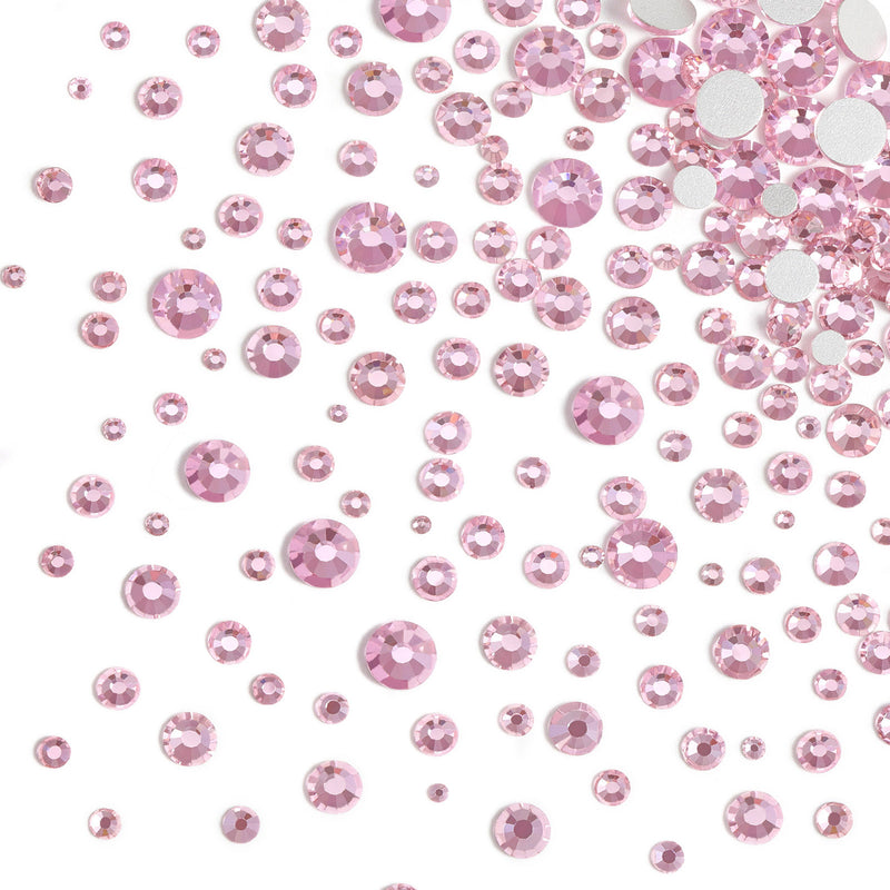 Beadsland Rhinestones for Makeup,8 sizes 2500pcs Flatback Rhinestones Face Gems for Nails Crafts with Tweezers and Wax Pencil- Light Pink