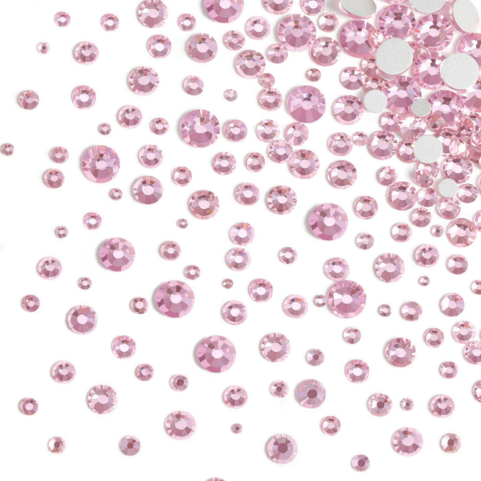 Beadsland Rhinestones for Makeup,8 sizes 2500pcs Flatback Rhinestones Face Gems for Nails Crafts with Tweezers and Wax Pencil- Light Pink