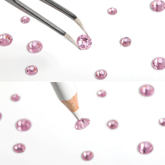 Beadsland Rhinestones for Makeup,8 sizes 2500pcs Flatback Rhinestones Face Gems for Nails Crafts with Tweezers and Wax Pencil- Light Pink